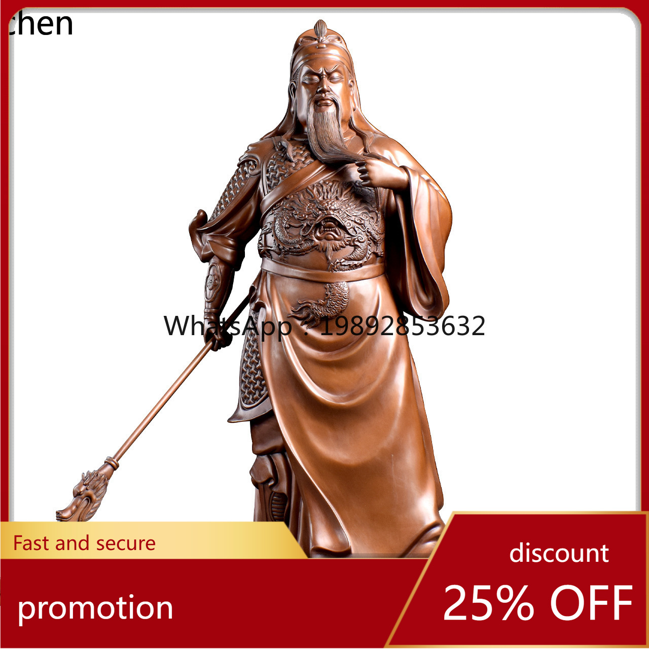 Home Office Ye - Figura de Guan Gong de Cobre