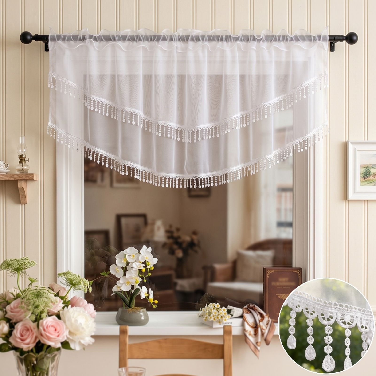 2 Cortinas de Encaje Blanco co - Home Office Rate reseña y precio